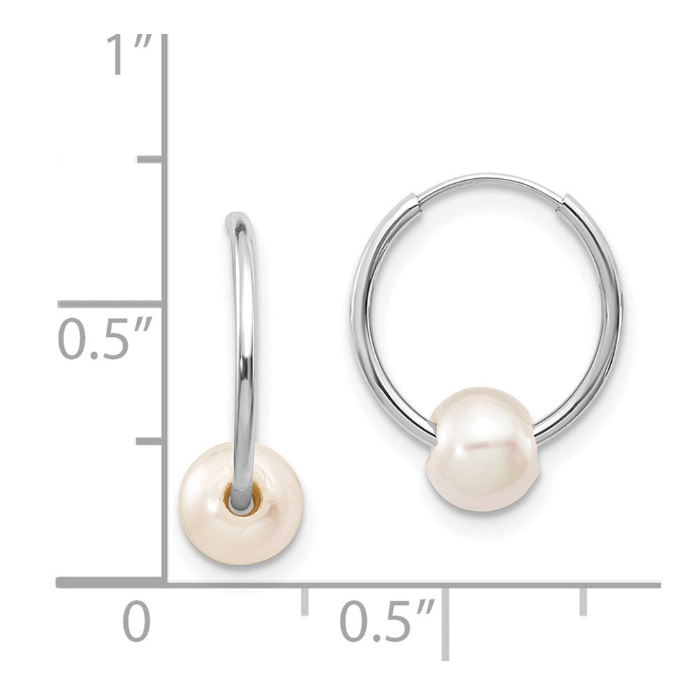 14K White Gold 5 6mm Semi Round Freshwater Cultured Pearl Endless Hoop Earrings