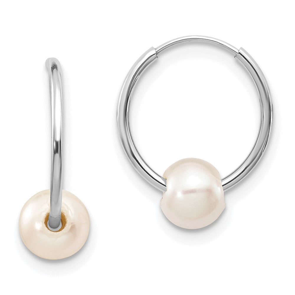 14K White Gold 5 6mm Semi Round Freshwater Cultured Pearl Endless Hoop Earrings