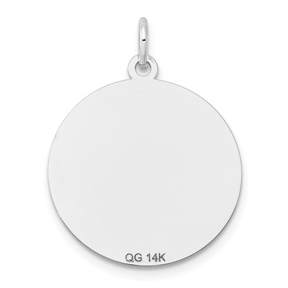 14k White Gold Etched Design Round Engravable Charm