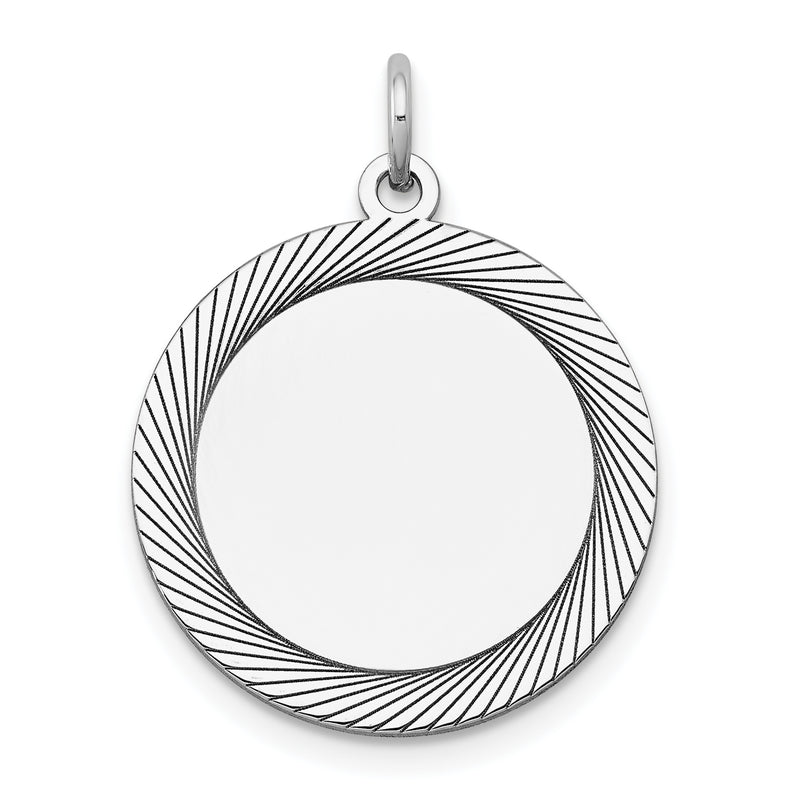 14k White Gold Etched Design Round Engravable Charm