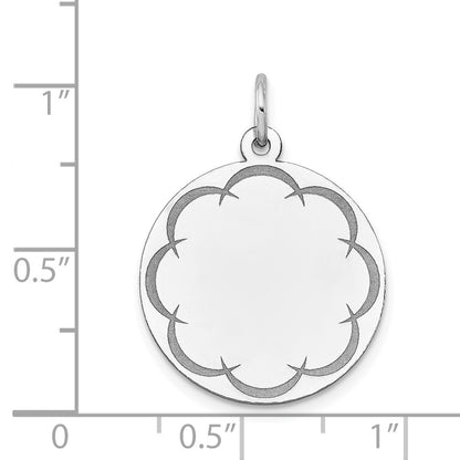 14K White Gold .018 Gauge Round Grooved Designed Disc Charm