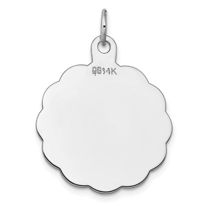 14k White Gold Engraveable Scalloped Disc Charm