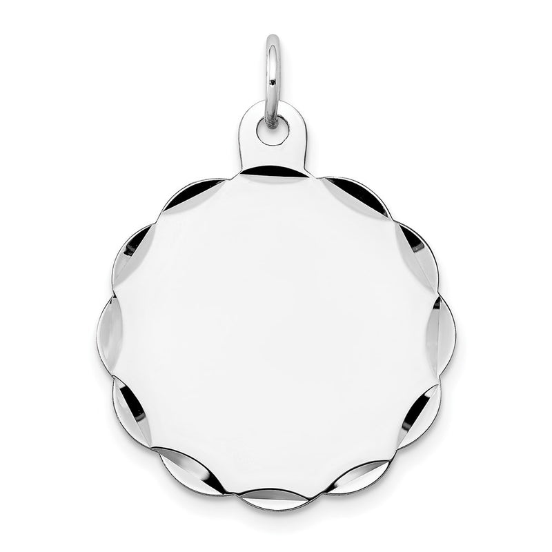 14k White Gold Engraveable Scalloped Disc Charm