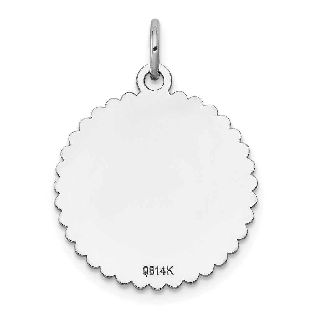 14k White Gold Engraveable Scalloped Disc Charm
