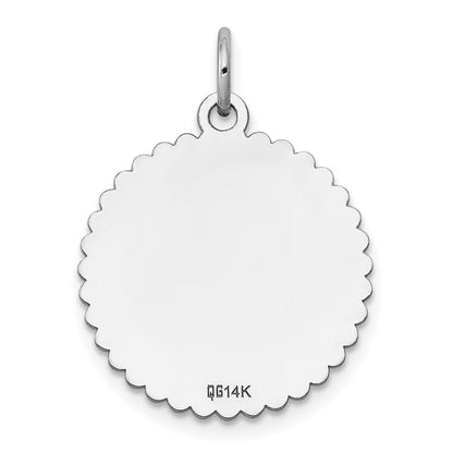 14k White Gold Engraveable Scalloped Disc Charm