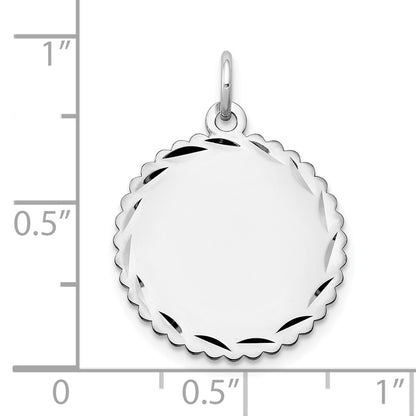 14k White Gold Engraveable Scalloped Disc Charm