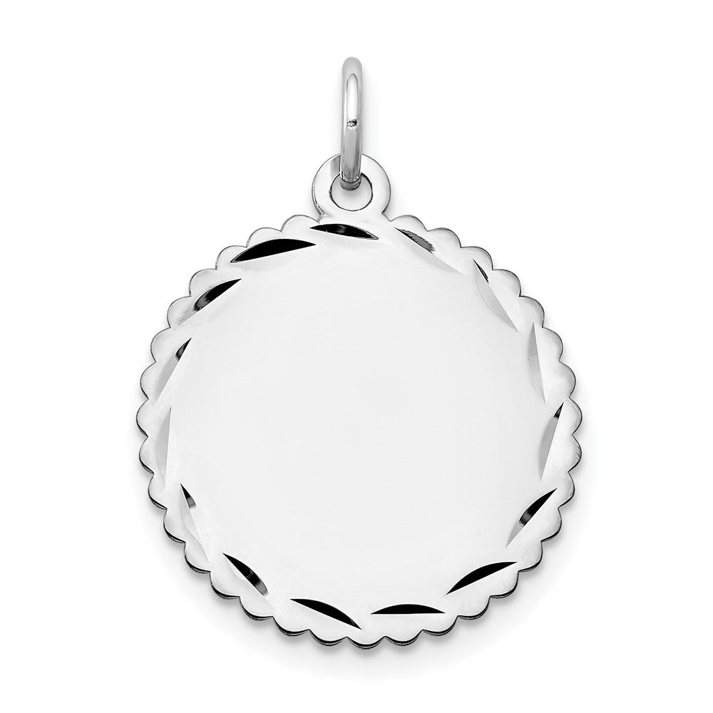 14k White Gold Engraveable Scalloped Disc Charm
