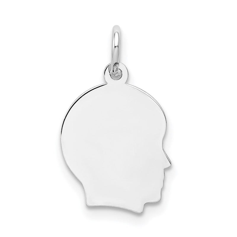 14k White Gold 14k White Plain Small.009 Depth Facing Right Engravable Boy Charm
