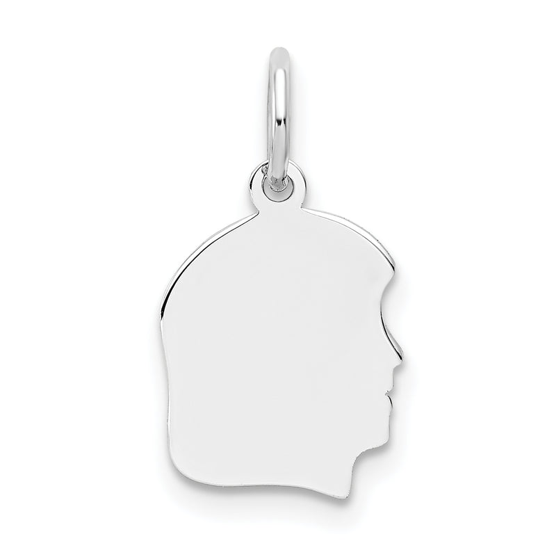 14k White Gold 14k White Plain Small.009 Depth Facing Right Engravable Girl Charm