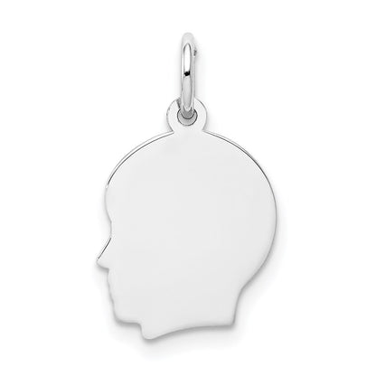 14k White Gold 14k White Plain Small.013 Depth Facing Left Engravable Boy Charm