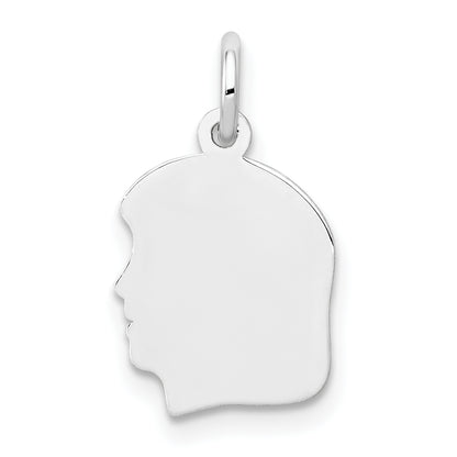 14k White Gold 14k White Plain Small.009 Depth Facing Left Engravable Girl Charm
