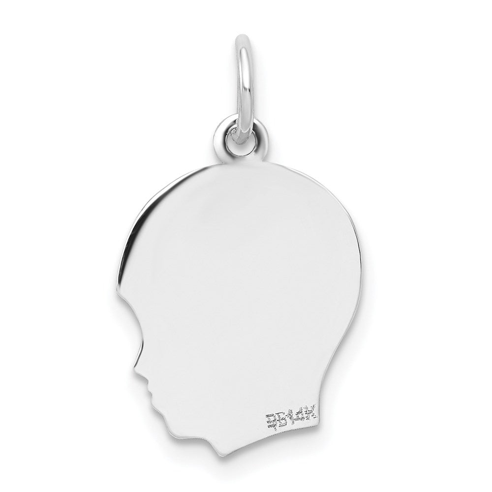 14k White Gold 14k White Plain Medium.009 Depth Facing Right Engravable Boy Charm