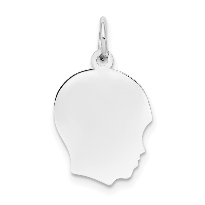 14k White Gold 14k White Plain Medium.009 Depth Facing Right Engravable Boy Charm