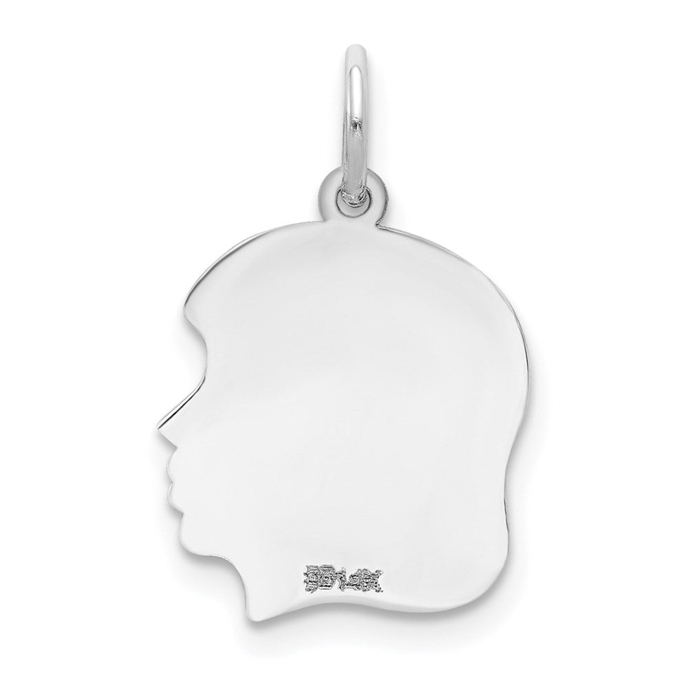 14k White Gold 14k White Plain Medium.009 Depth Facing Right Engravable Girl Charm