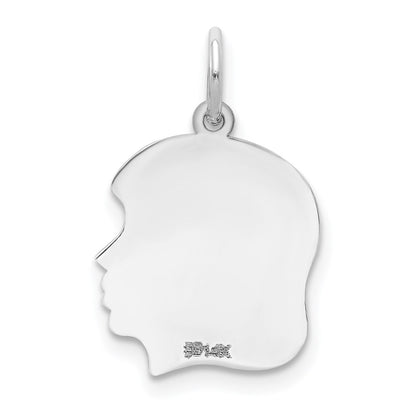 14k White Gold 14k White Plain Medium.009 Depth Facing Right Engravable Girl Charm