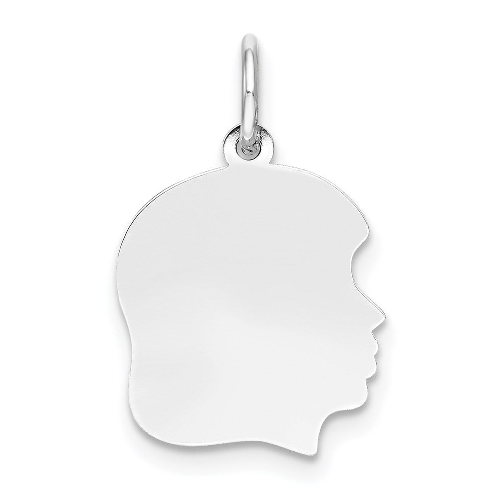 14k White Gold 14k White Plain Medium.009 Depth Facing Right Engravable Girl Charm
