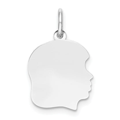 14k White Gold 14k White Plain Medium.009 Depth Facing Right Engravable Girl Charm