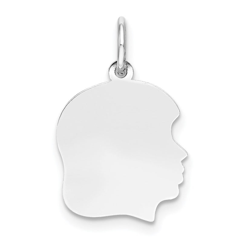 14k White Gold 14k White Plain Medium.009 Depth Facing Right Engravable Girl Charm