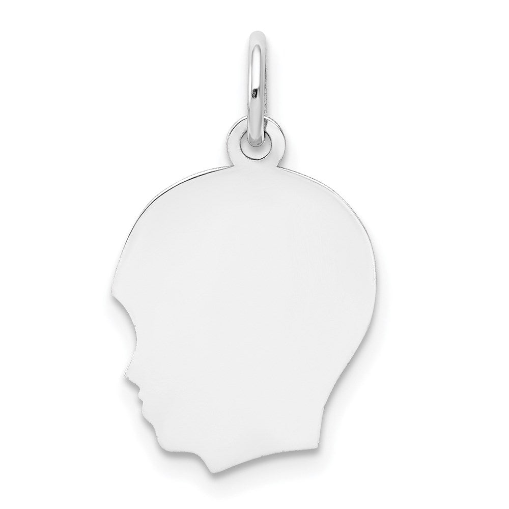 14k White Gold 14k White Plain Medium.011 Depth Facing Left Engravable Boy Charm