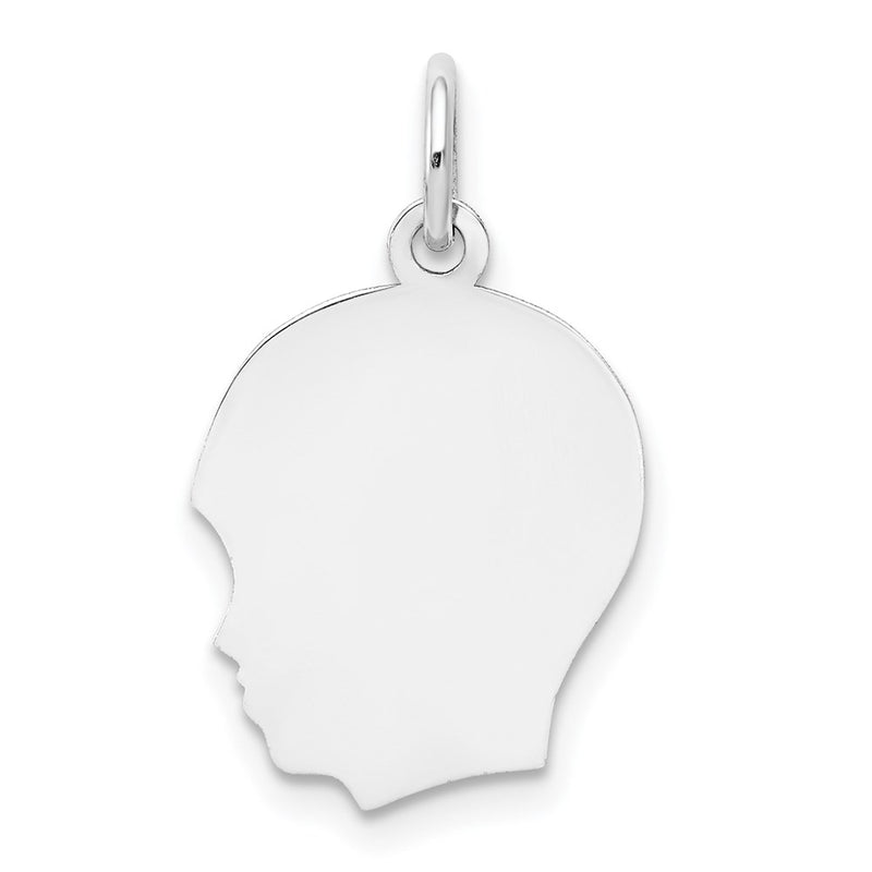 14k White Gold 14k White Plain Medium.011 Depth Facing Left Engravable Boy Charm