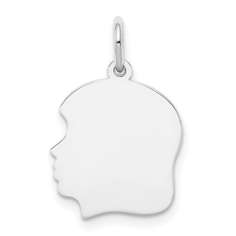 14k White Gold 14k White Plain Medium.009 Depth Facing Left Engravable Girl Charm
