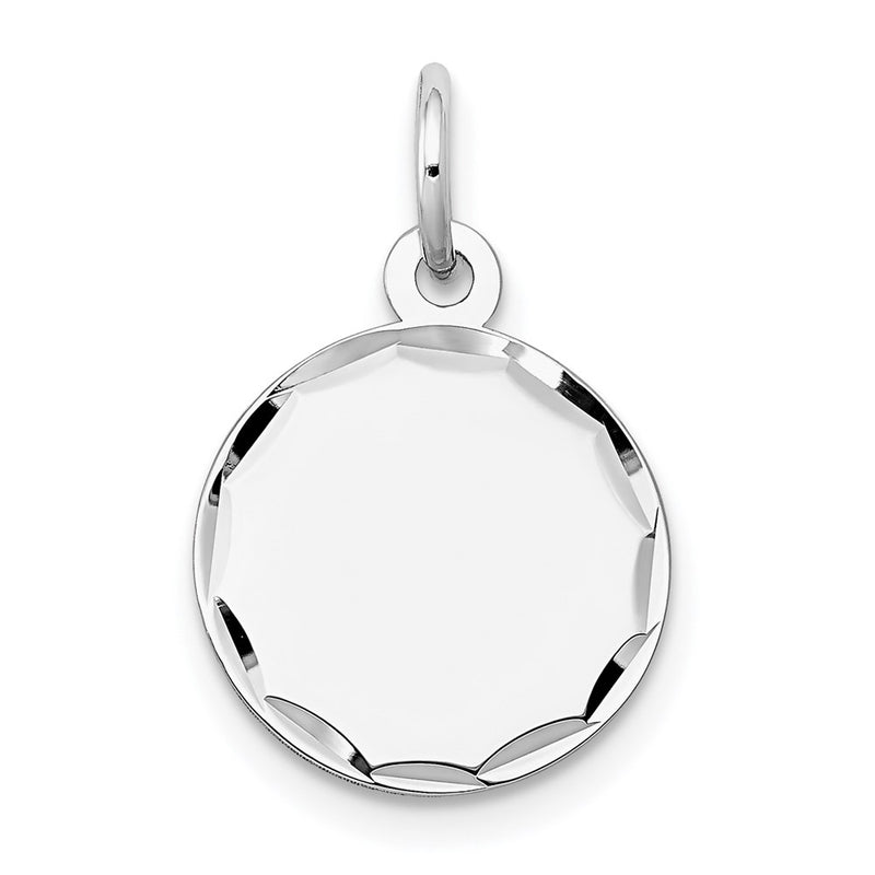 14k White Gold Etched Engraveable Round Disc Charm