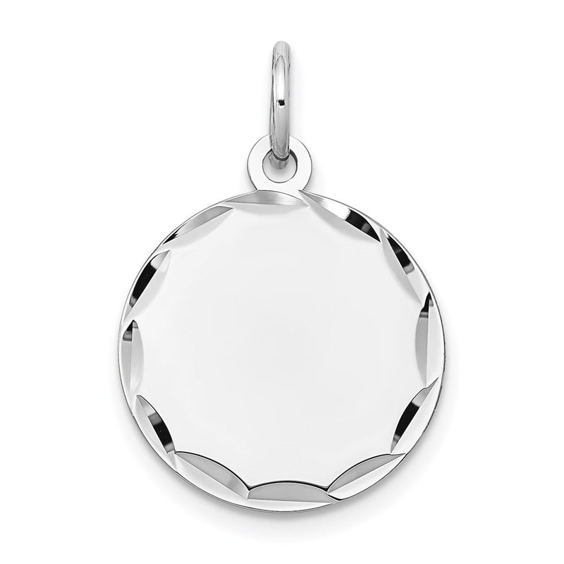 14k White Gold Etched Engraveable Round Disc Charm