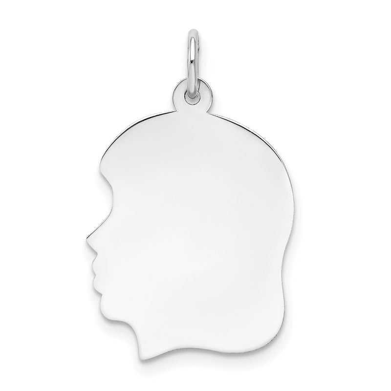 14k White Gold 14k White Plain Medium.011 Depth Facing Left Engravable Girl Charm