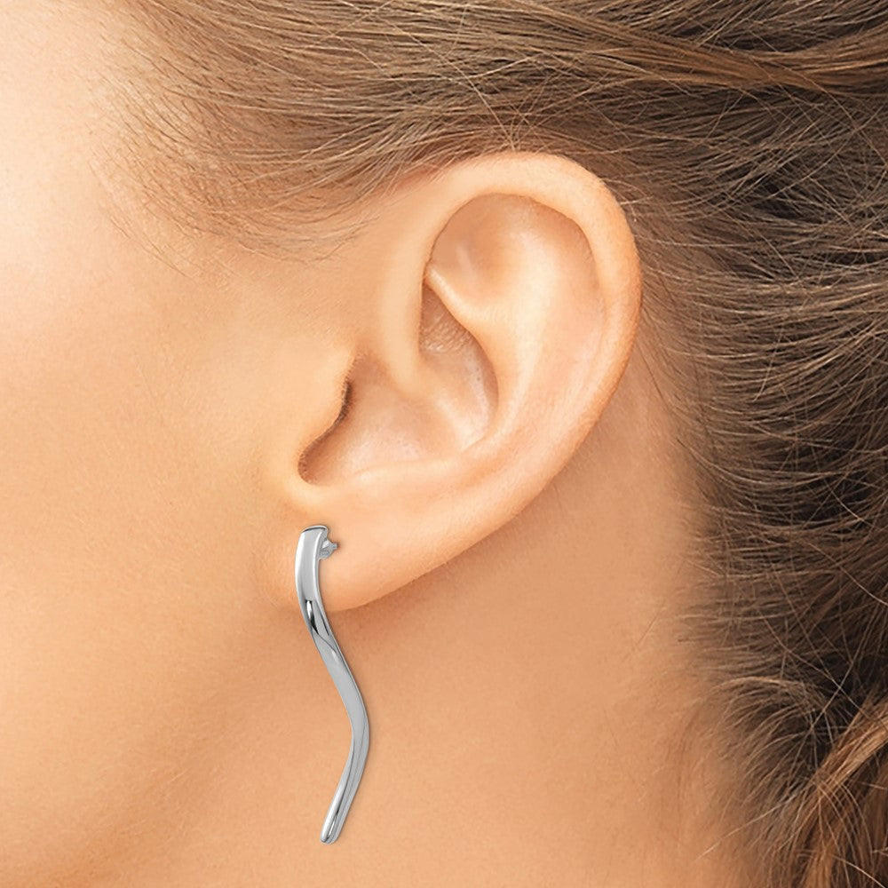 14K White Gold Long Curled Post Earrings