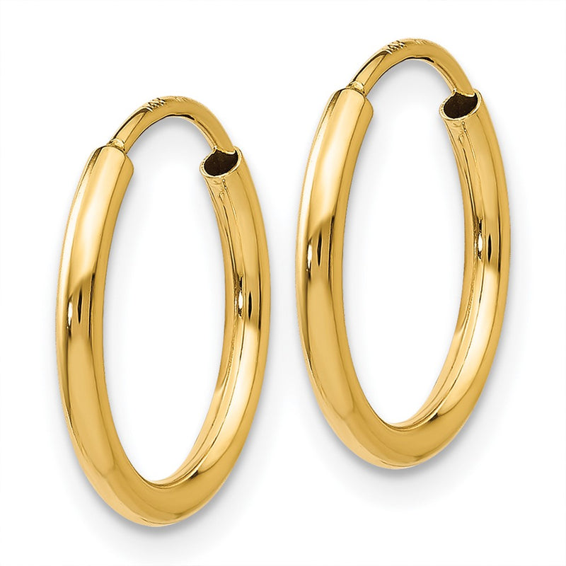 14K Yellow Gold 1.5mm Polished Round Endless Hoop Earrings