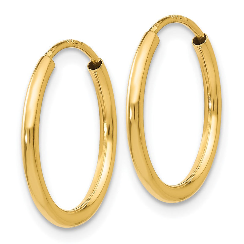 14K Yellow Gold 1.5mm Polished Round Endless Hoop Earrings