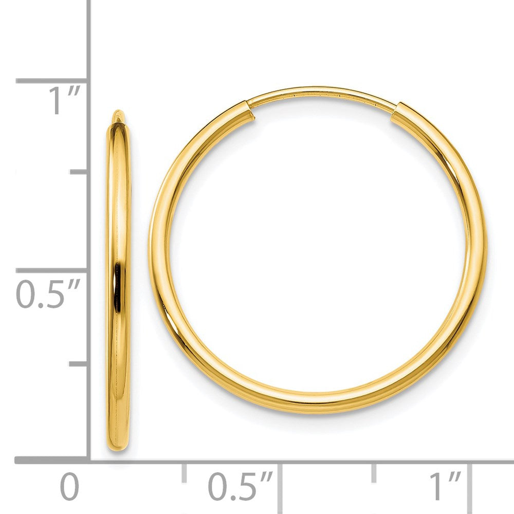 14K Yellow Gold 1.5mm Polished Round Endless Hoop Earrings