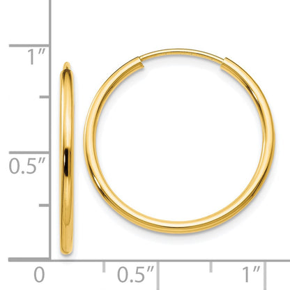 14K Yellow Gold 1.5mm Polished Round Endless Hoop Earrings