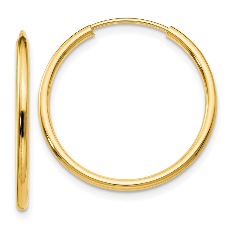 14K Yellow Gold 1.5mm Polished Round Endless Hoop Earrings