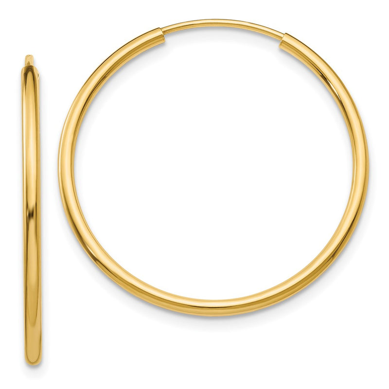 14K Yellow Gold 1.5mm Polished Round Endless Hoop Earrings