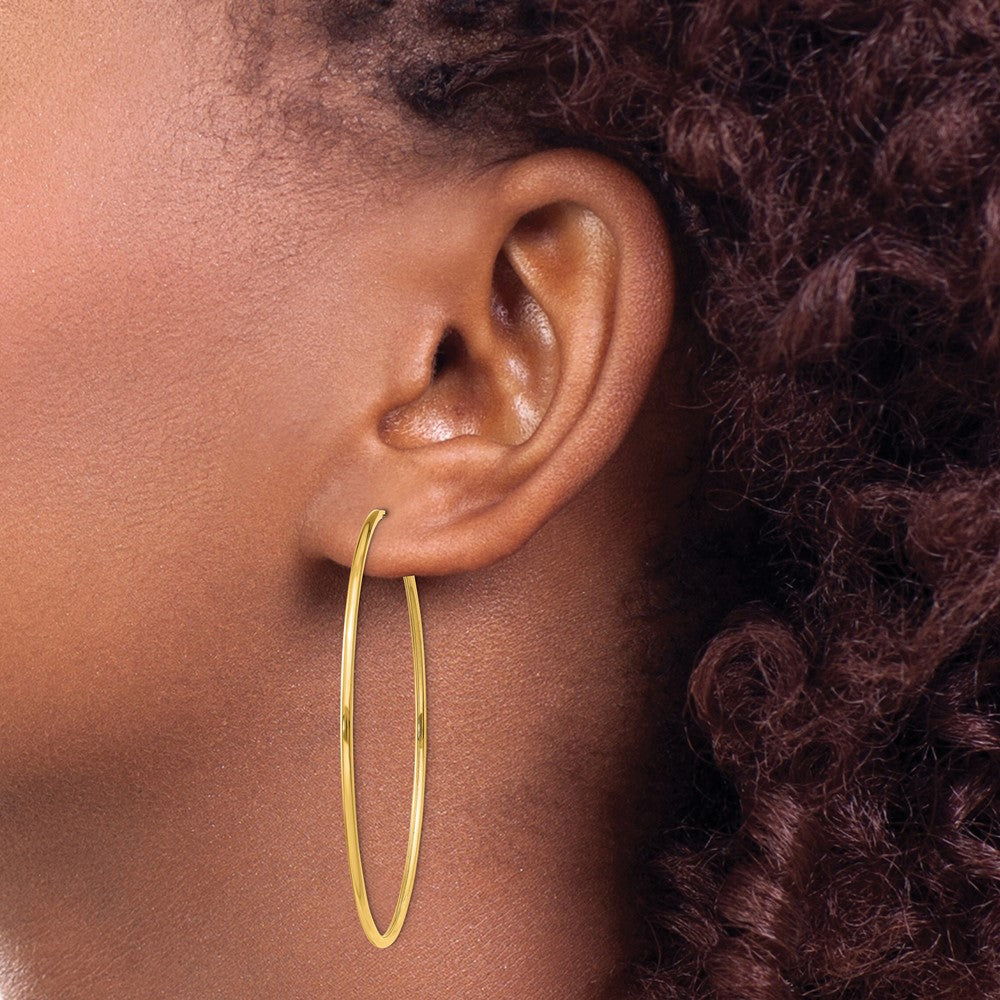 14K Yellow Gold 1.5mm Polished Round Endless Hoop Earrings