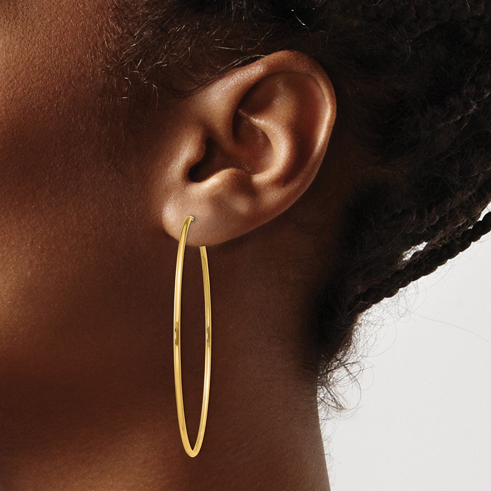 14K Yellow Gold 1.5mm Polished Round Endless Hoop Earrings