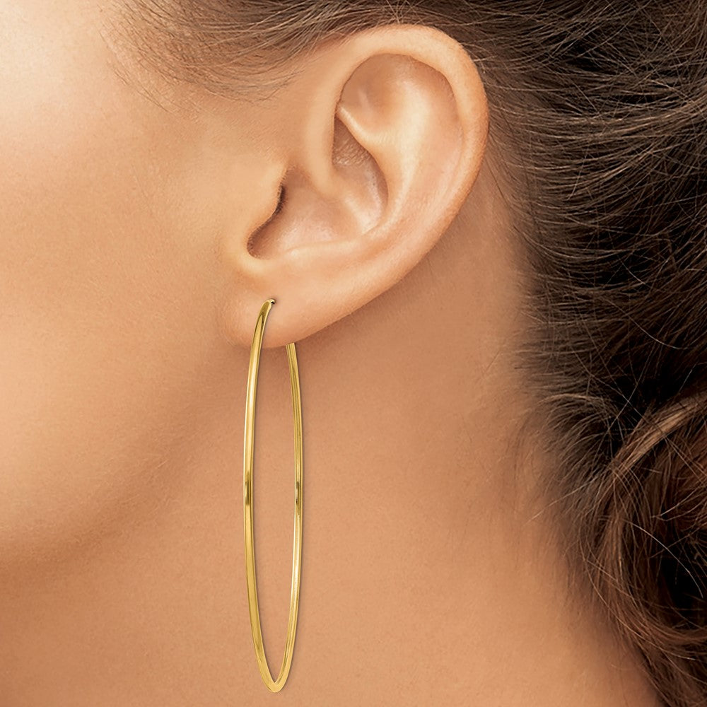 14K Yellow Gold 1.5mm Polished Round Endless Hoop Earrings