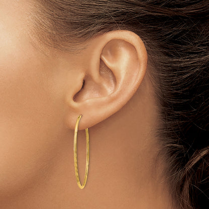 14K Yellow Gold 1.5mm Satin Diamond Cut Endless Hoop Earrings