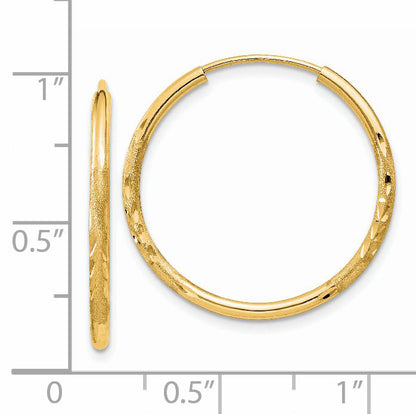 14K Yellow Gold 1.5mm Satin Diamond Cut Endless Hoop Earrings