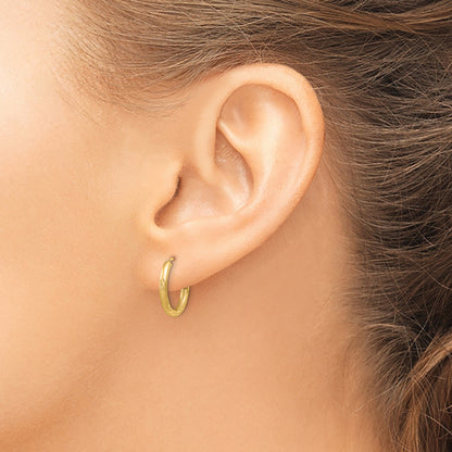 14K Yellow Gold 2mm Satin Diamond Cut Endless Hoop Earrings