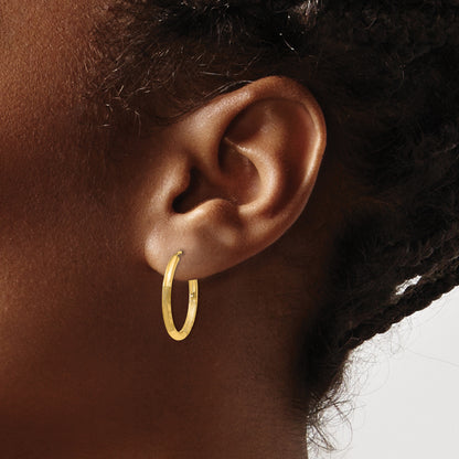 14K Yellow Gold 2mm Satin Diamond Cut Endless Hoop Earrings