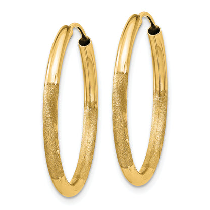 14K Yellow Gold 2mm Satin Diamond Cut Endless Hoop Earrings
