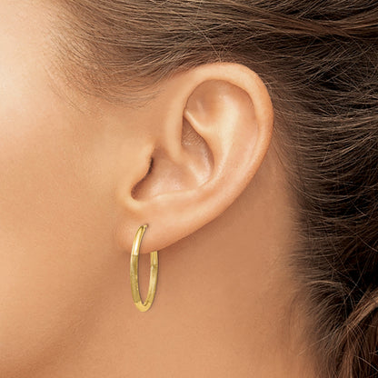 14K Yellow Gold 2mm Satin Diamond Cut Endless Hoop Earrings