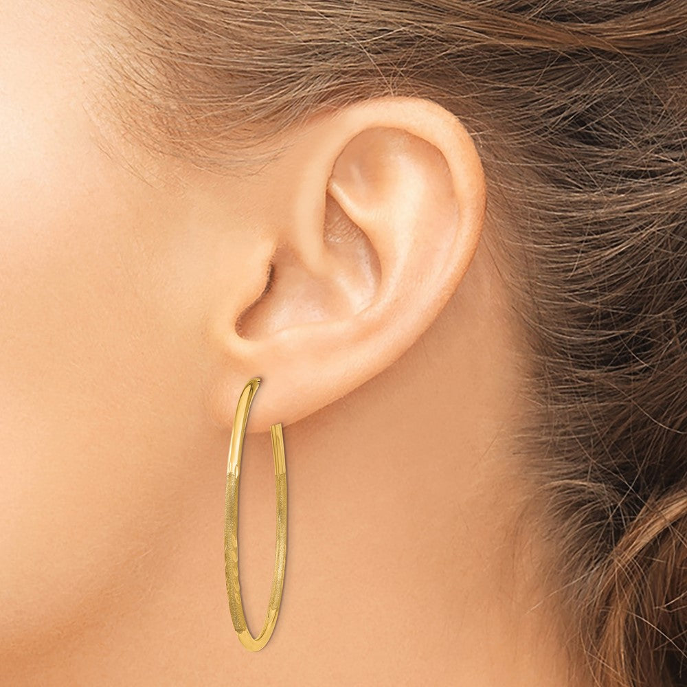 14K Yellow Gold 2mm Satin Diamond Cut Endless Hoop Earrings