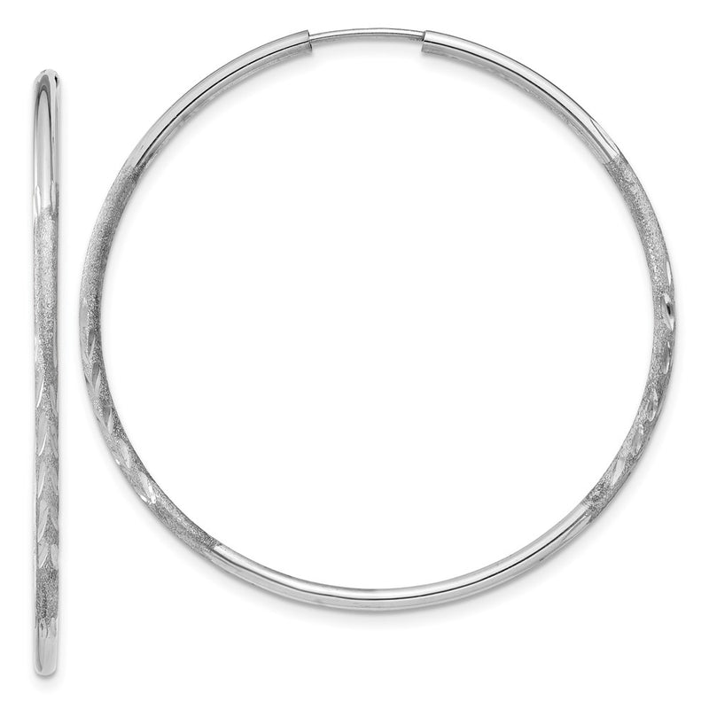 14K White Gold 1.5mm Diamond Cut Endless Hoop Earrings