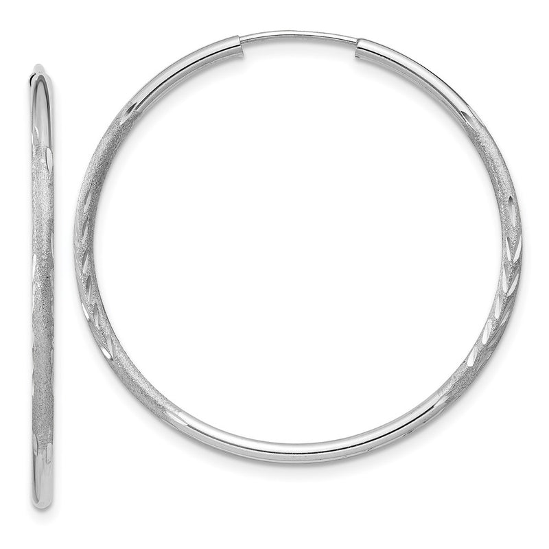 14K White Gold 1.5mm Diamond Cut Endless Hoop Earrings