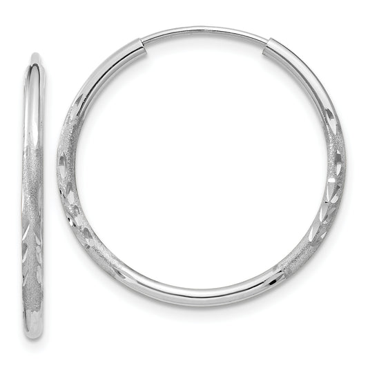 14K White Gold 1.5mm Diamond Cut Endless Hoop Earrings