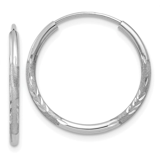 14K White Gold 1.5mm Diamond Cut Endless Hoop Earrings