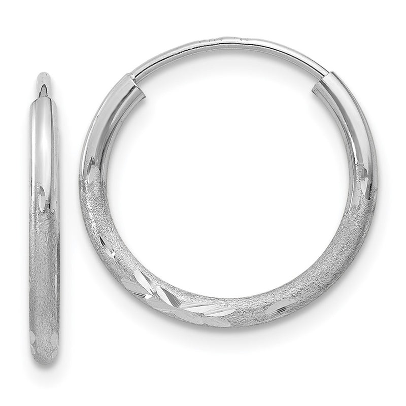 14K White Gold 1.5mm Diamond Cut Endless Hoop Earrings